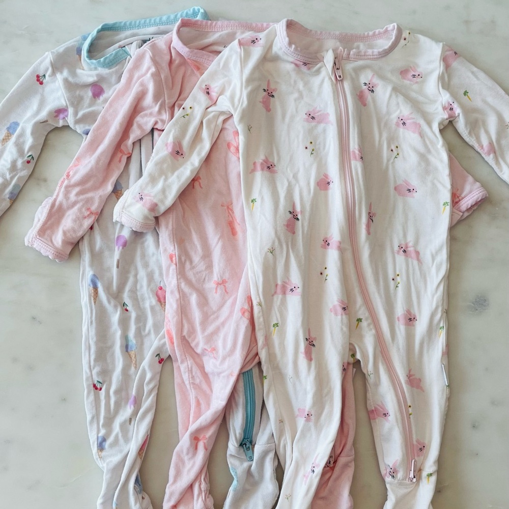 Bamboo Little - set of 3 zippered footie sleepers. Excellent condition. 3-6 mo.